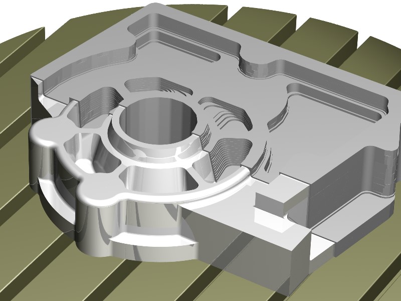 3D freeform machining of hybrid solids, surfaces and meshe CAD models including the automatic generation of NC worksheets using Pictures by PC CAM software.